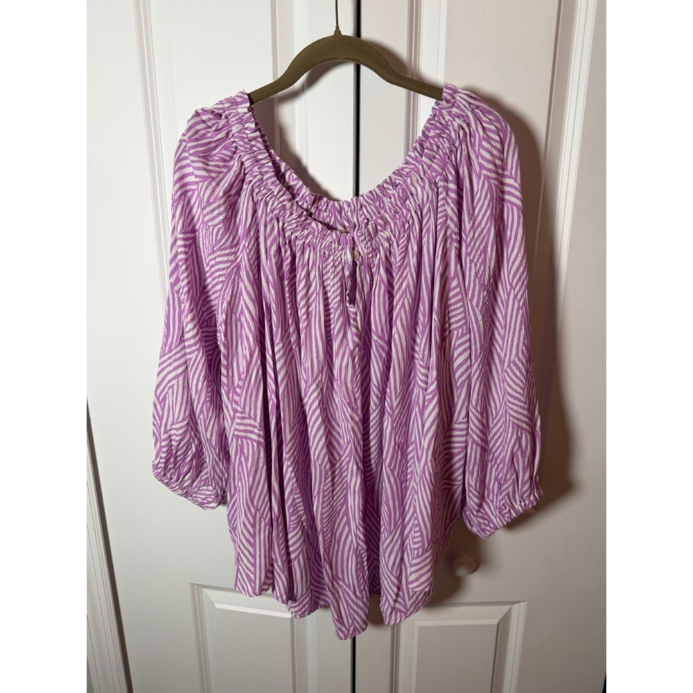 Terra & Sky Plus 1X Purple White Zebra Print Blouse